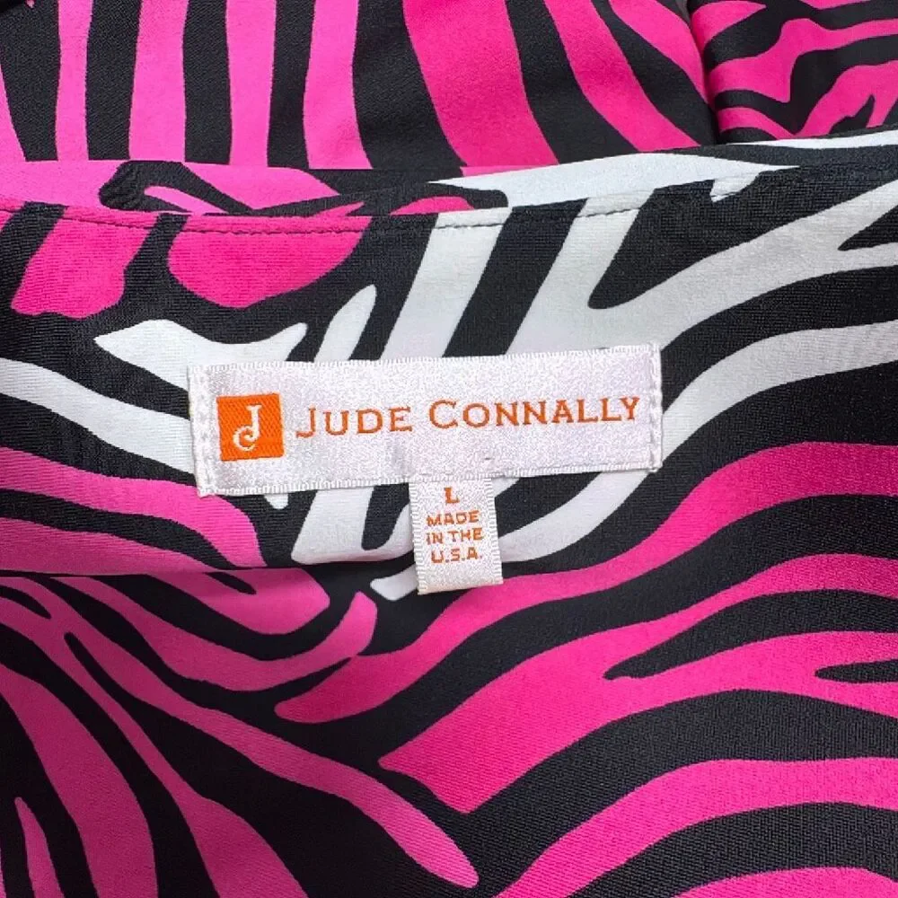Jude Connally Pink White Black Lexi Zebra Print Nylon Shift Dress Size L